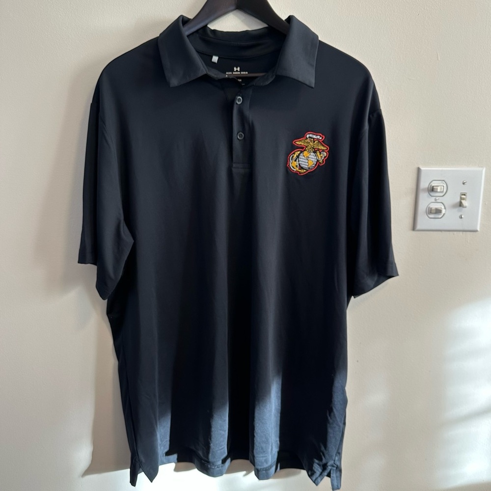 Under Armour Black Polo with Embroidered USMC Patch US Marines Marine Corp XXL